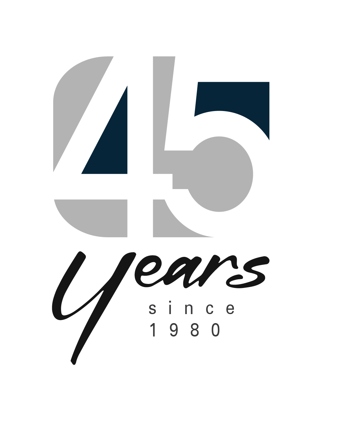 Icon representing DMR celebrating 45 years of business since 1980.